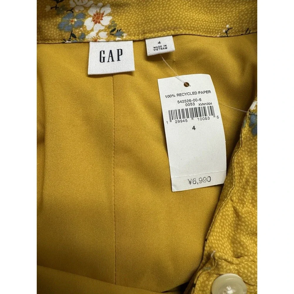 NWT Gap Women's 4 Yellow Floral Side Button Midi Skirt NEW